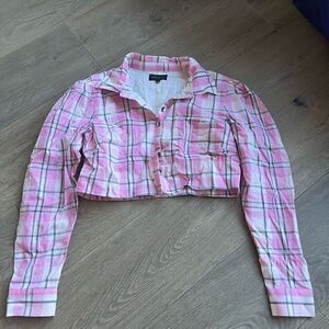 Majorelle Women's Multicolor Plaid Long Sleeves Button Cropped Top Size Small